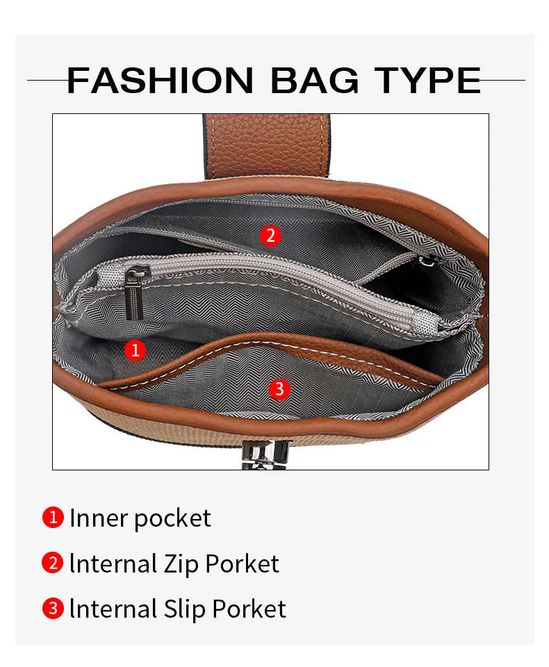 Elegant Plaid Genuine Leather Bucket Bag for Women