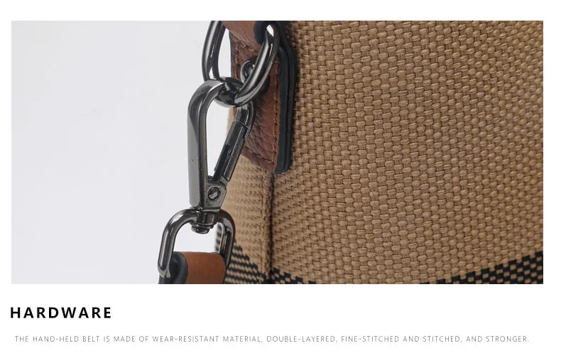 Elegant Plaid Genuine Leather Bucket Bag for Women