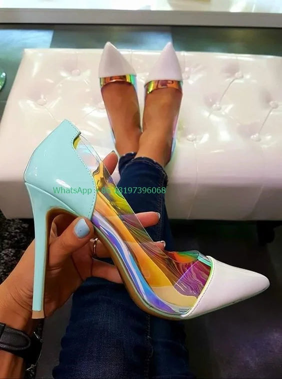 Iridescent Patent Pointed Toe Stiletto Pumps for Women
