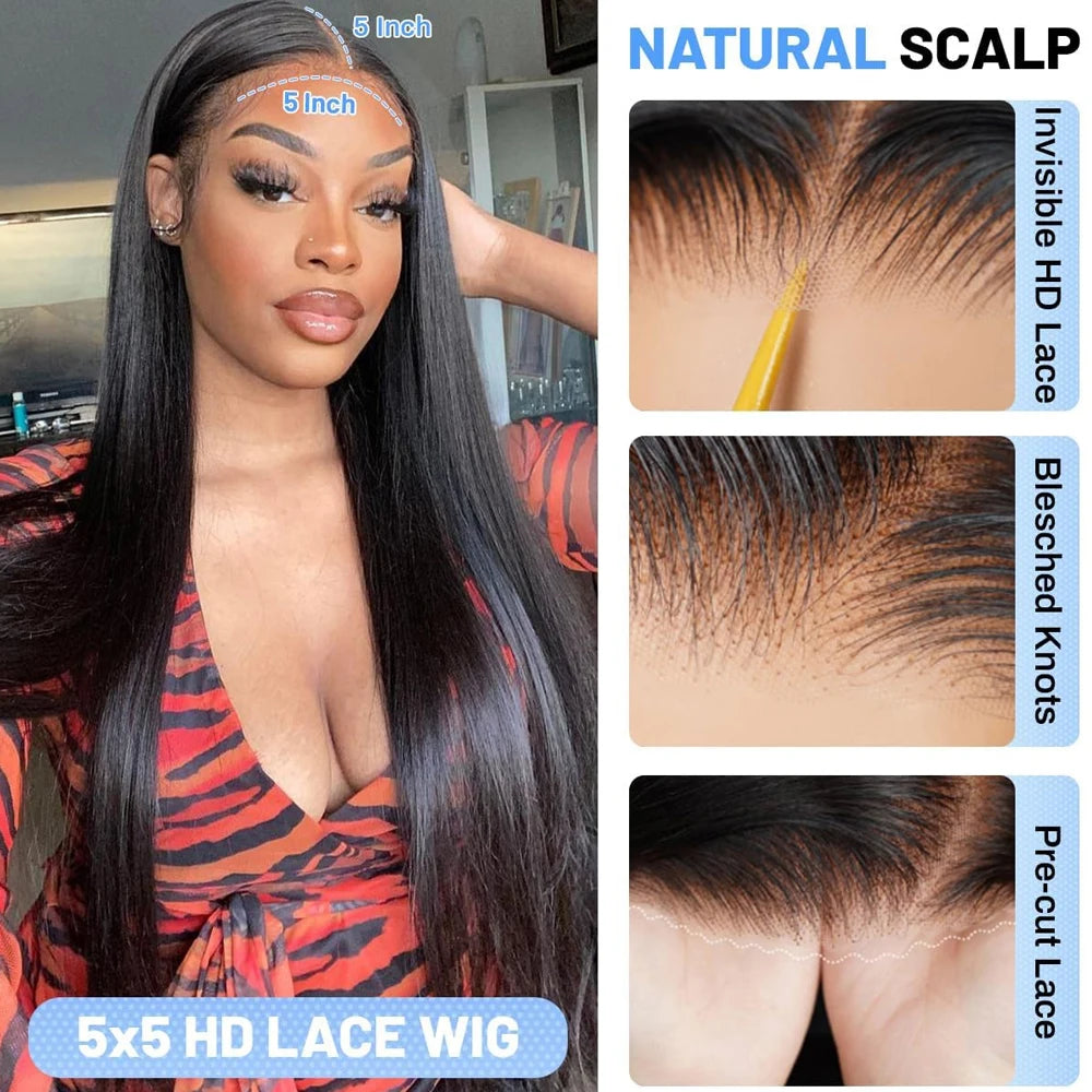 Bone Straight Brazilian Human Hair Lace Front Wig for Women