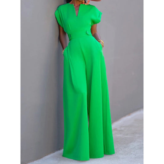 Women Black White Color Wide Leg Jumpsuits 2024 New Summer Cap Sleeves Loose Fashion Urban Casual Office Jump Suits
