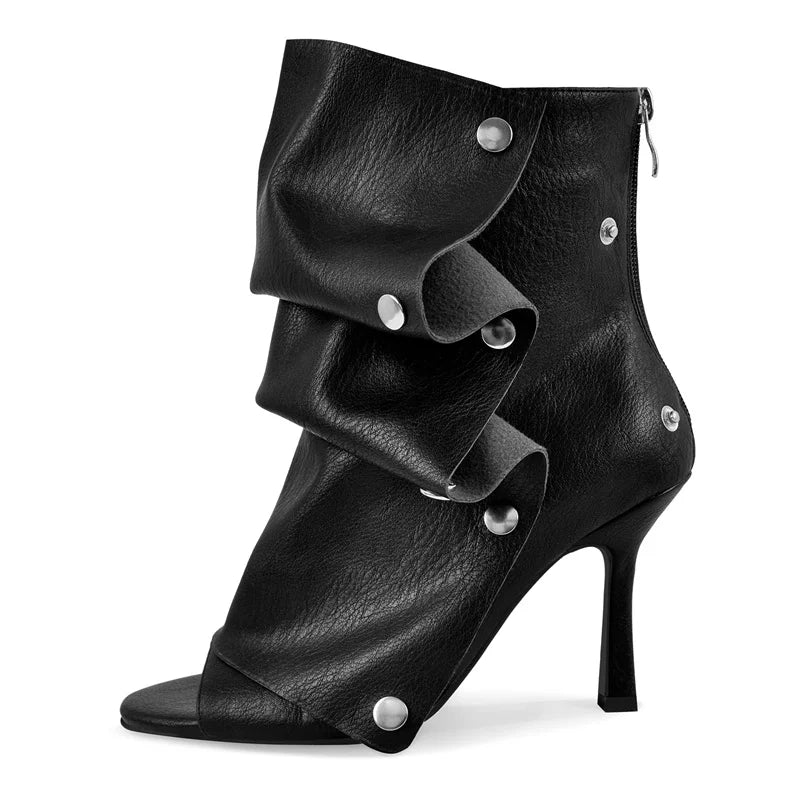Pleated Plaid Ruched Peep Toe Ankle Boots for Women