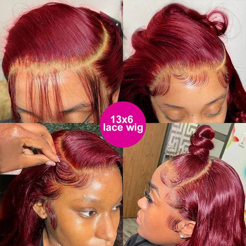 Burgundy Straight Lace Front Human Hair Wig for Women