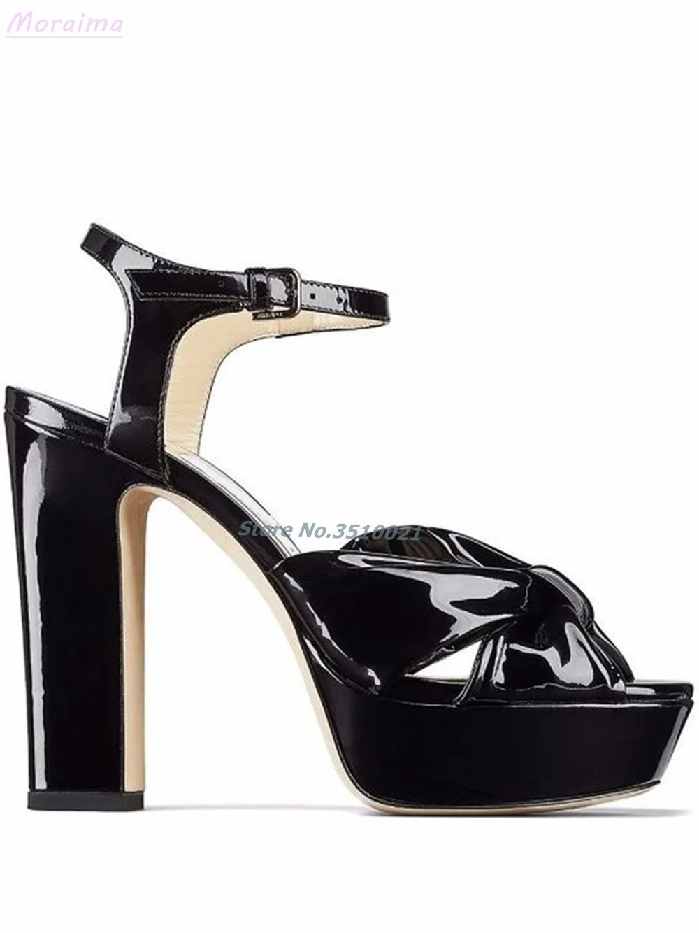 Peep Toe Mirror Leather Knotted Platform Sandals For Women