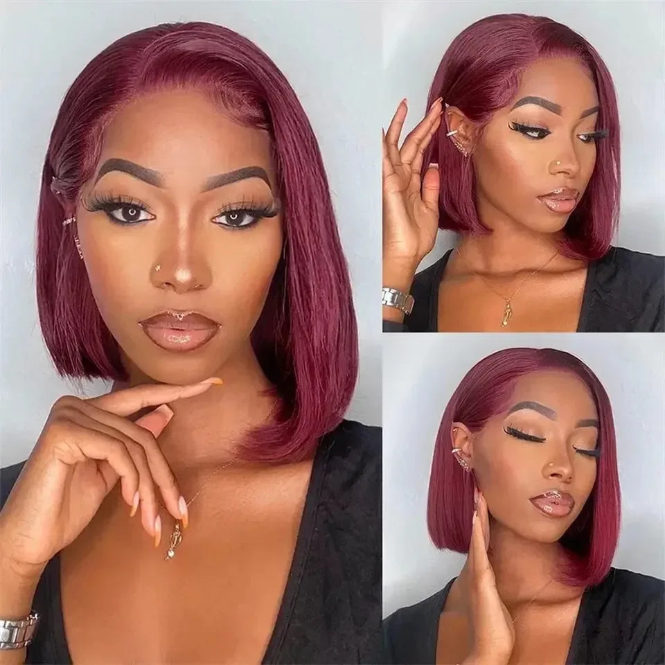 Burgundy Straight Human Hair Bob Wig