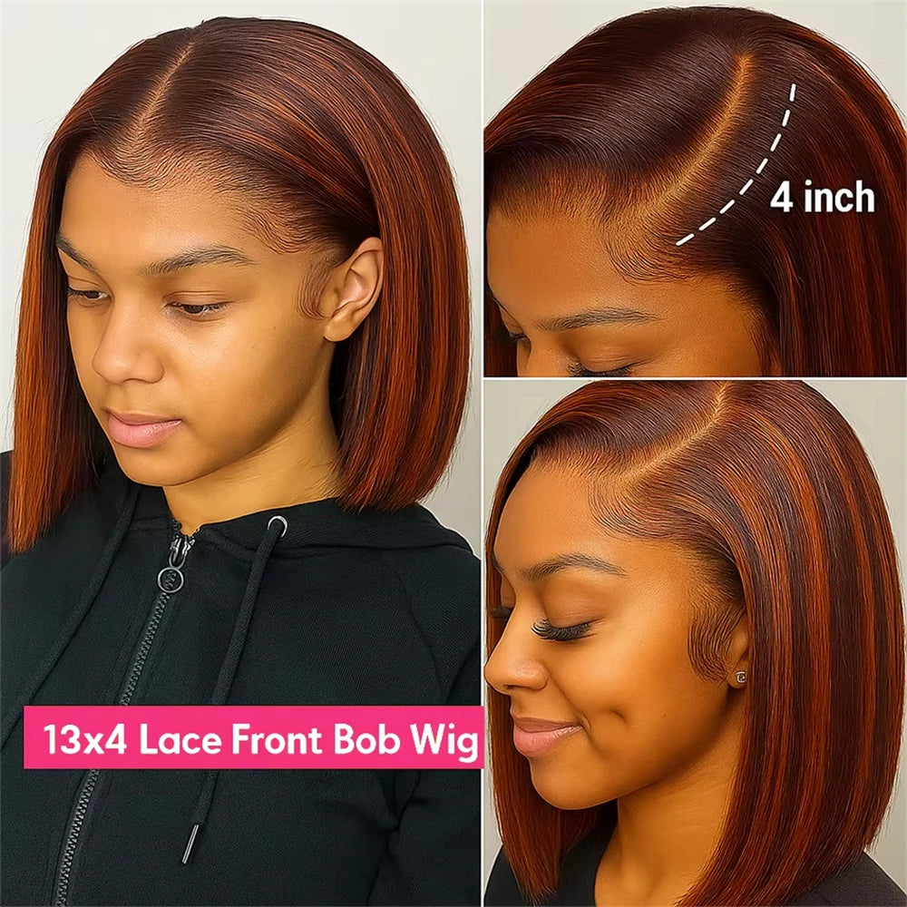 Straight Brown Ombre Bob Lace Front Human Hair Wig For Women