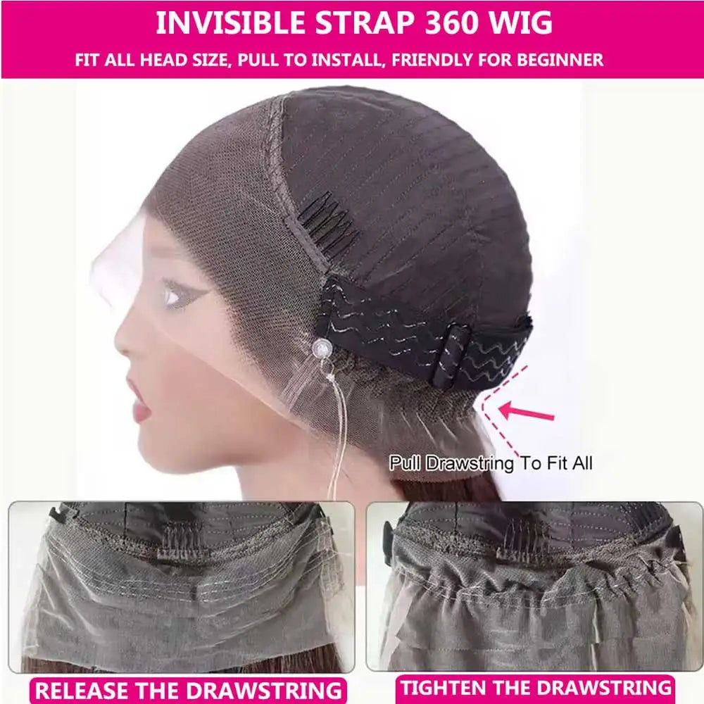 Chocolate Brown Kinky Straight Lace Front Human Hair Wig For Women