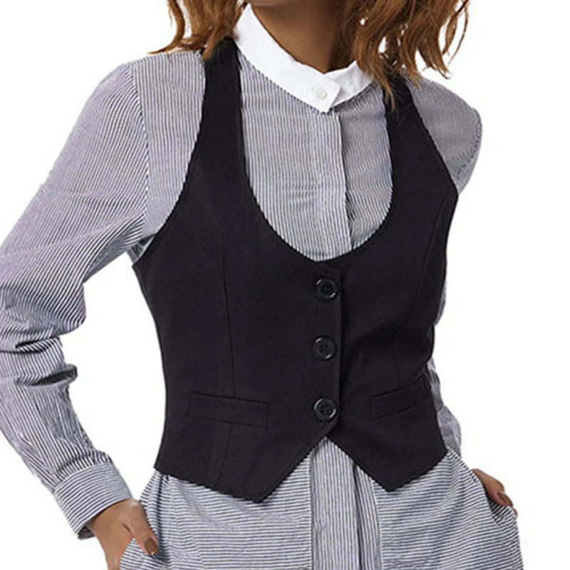 Vintage V Neck Button Up Sleeveless Vest for Women