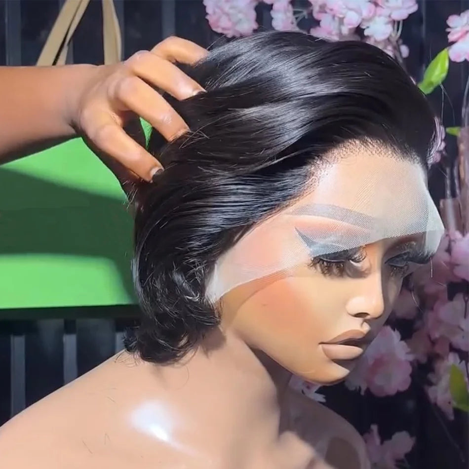 Layered Straight Pixie Cut Human Hair Lace Front Wig for Women