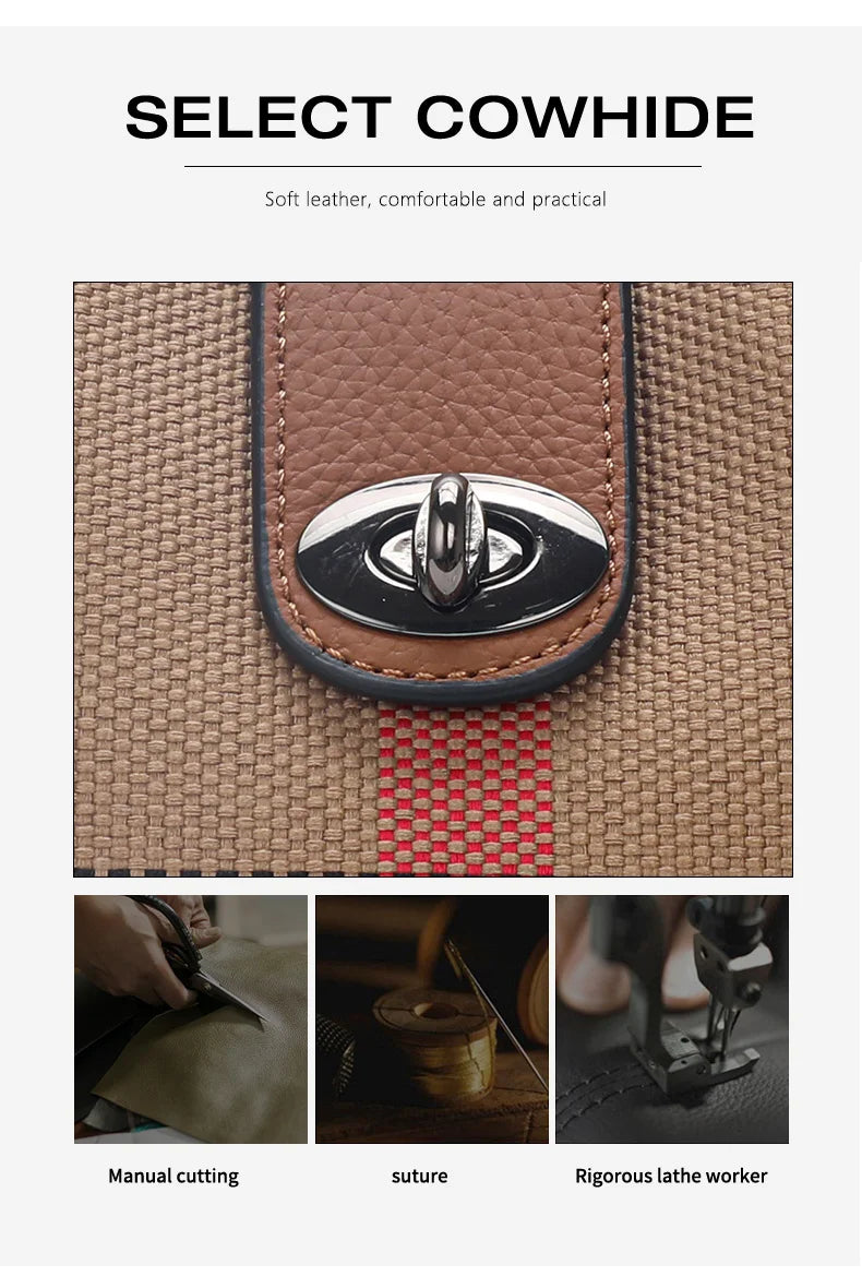 Elegant Plaid Genuine Leather Bucket Bag for Women