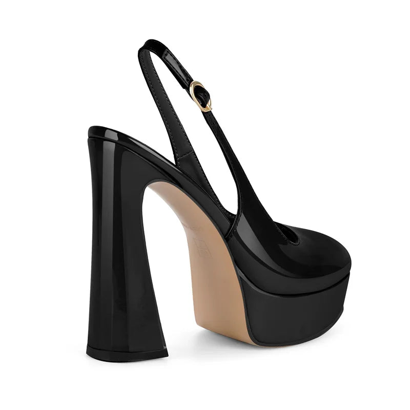 Round Toe Slingback Platform Patent Leather Pumps for Women