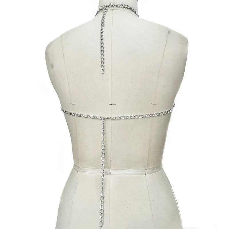 Festival Ready Silver Chainmail Halter Top For Women