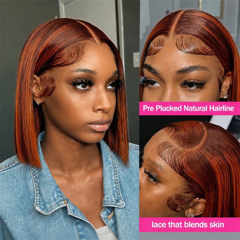 Straight Ombre Highlight Lace Front Human Hair Wig For Women