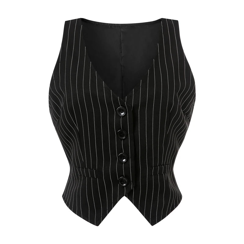 Vintage V Neck Button Up Sleeveless Vest for Women