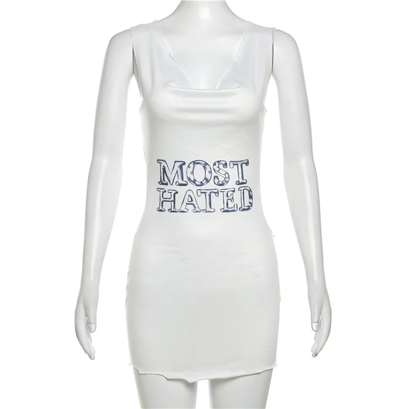 Backless Letter Print Bodycon Mini Dress for Women