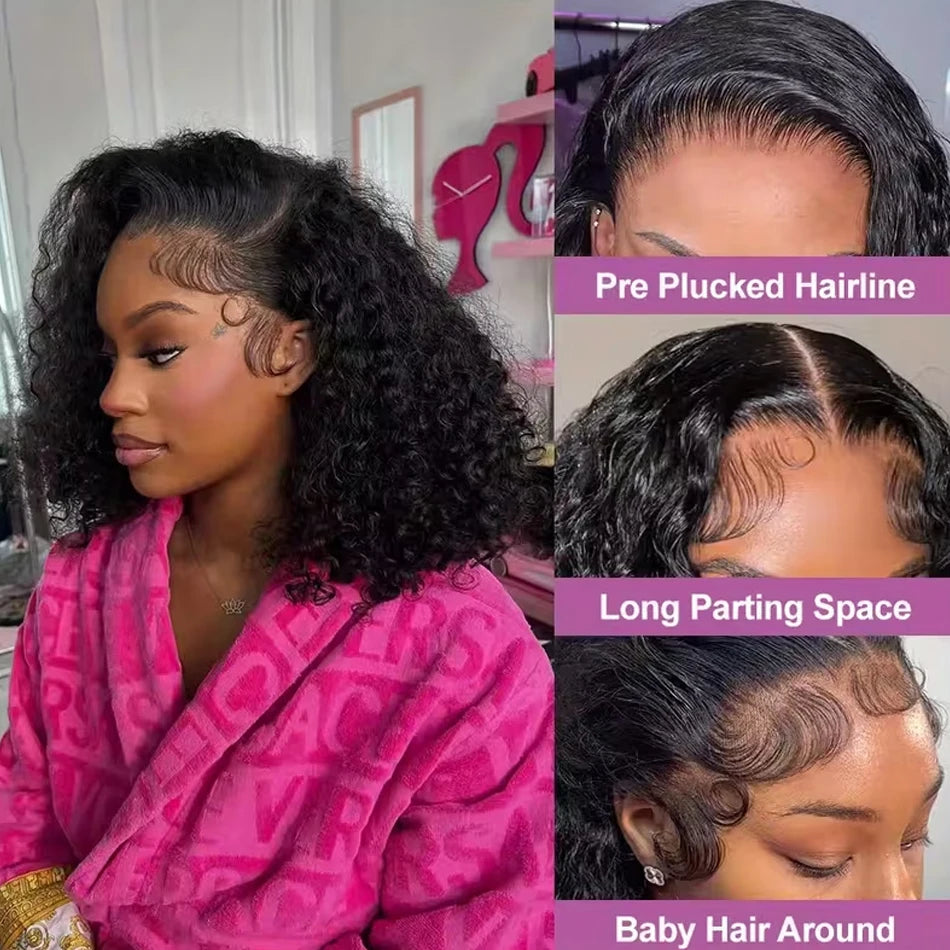 Glueless Brazilian Human Hair Lace Front Curly Bob Wig for Women