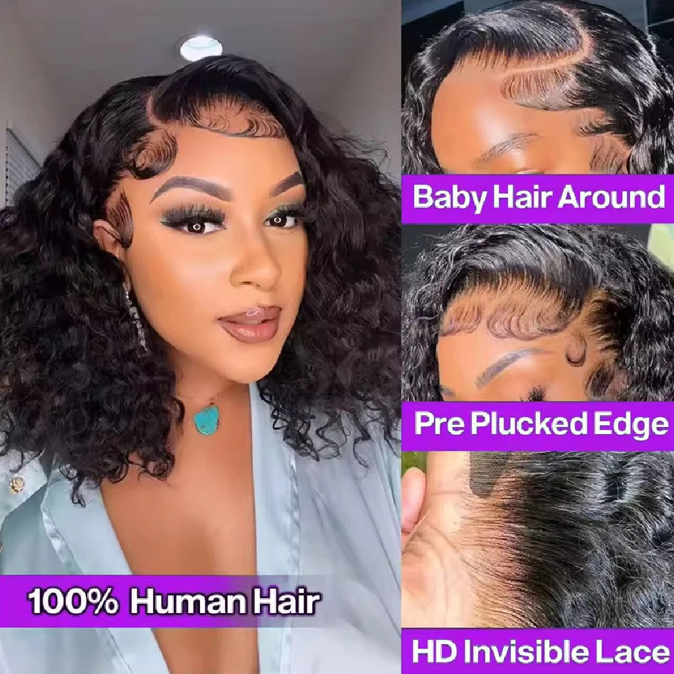 Kinky Curly Human Hair Glueless Lace Front Bob Wig for Women