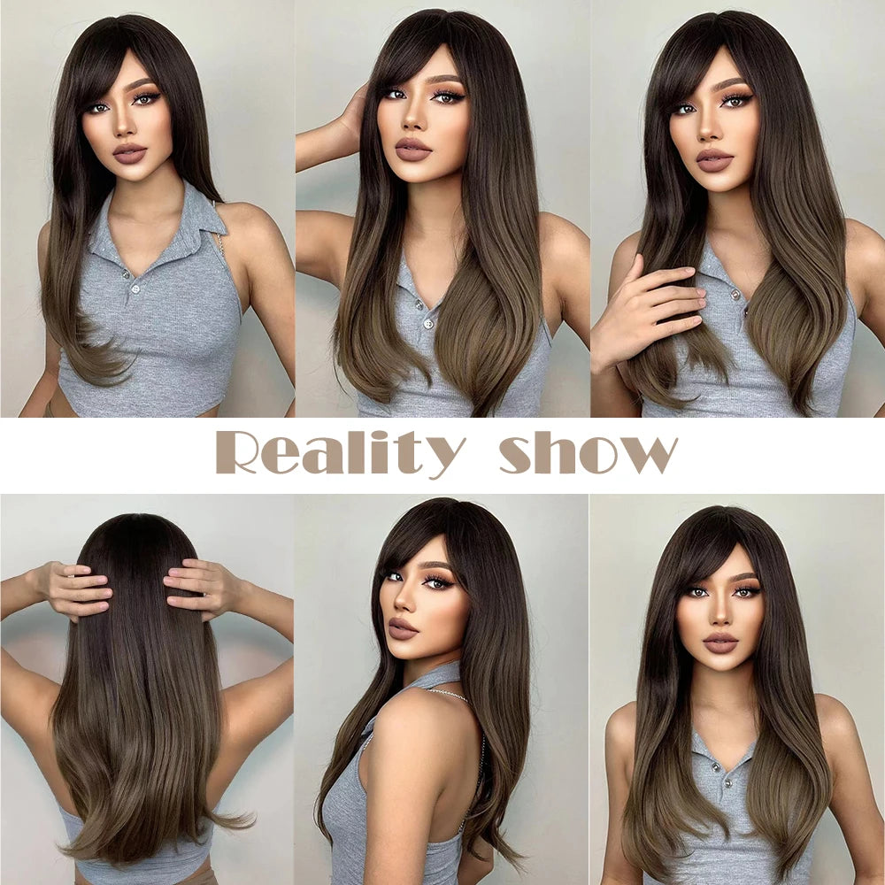 Heat Resistant Long Straight Ombre Bangs Wig for Women