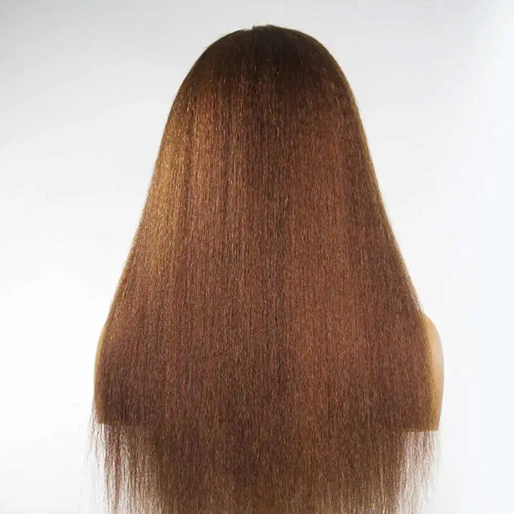 Chocolate Brown Kinky Straight Lace Front Human Hair Wig For Women