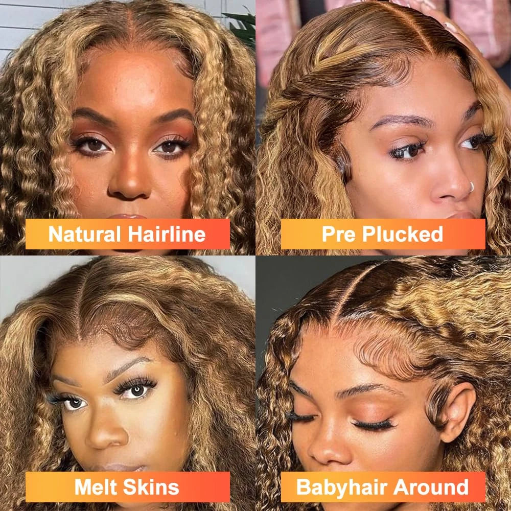 Honey Blonde Deep Wave Lace Front Human Hair Wig for Women