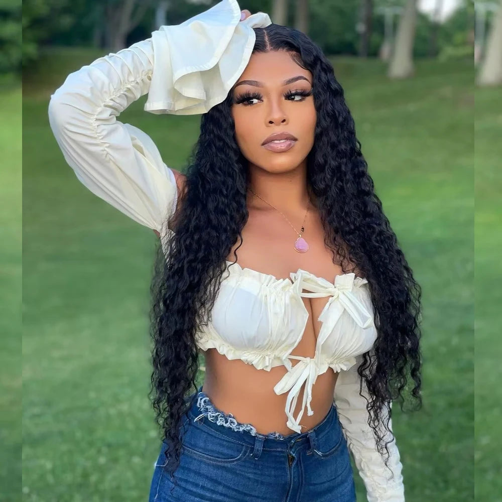 Deep Curly Wave Glueless Brazilian Human Hair Lace Wig For Women