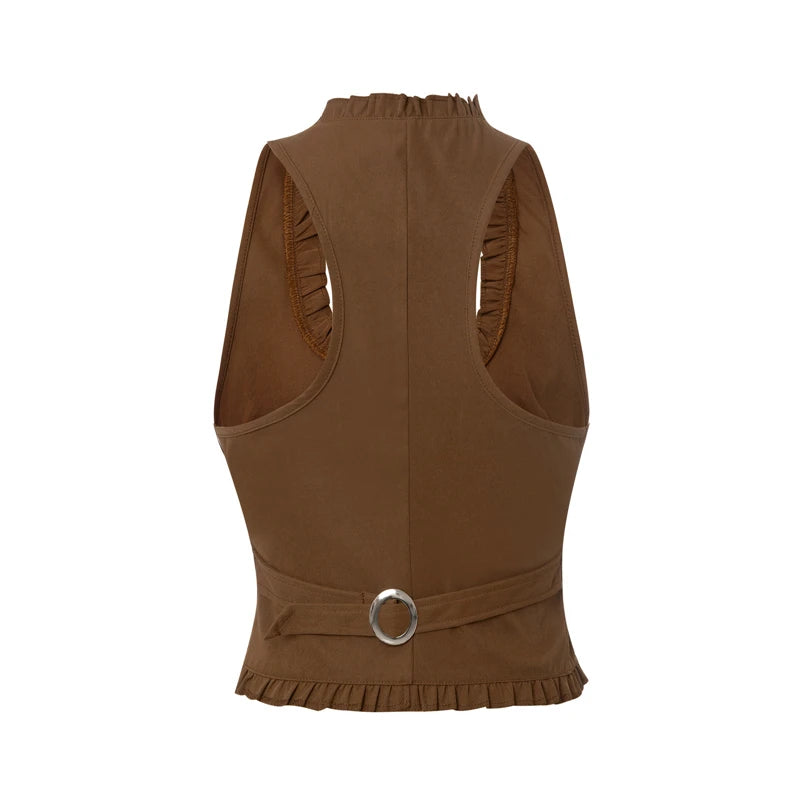 Vintage V Neck Button Up Sleeveless Vest for Women