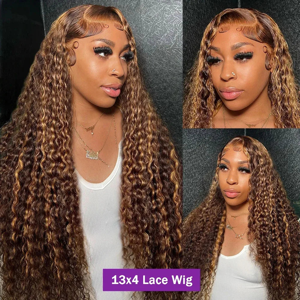 Ombre Deep Wave Human Hair Lace Front Wig for Women