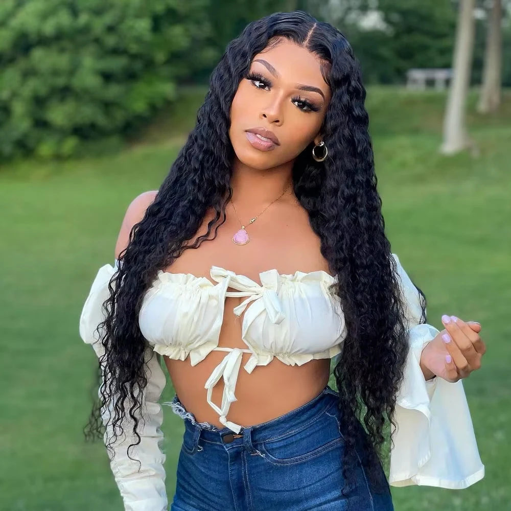Deep Curly Wave Glueless Brazilian Human Hair Lace Wig For Women