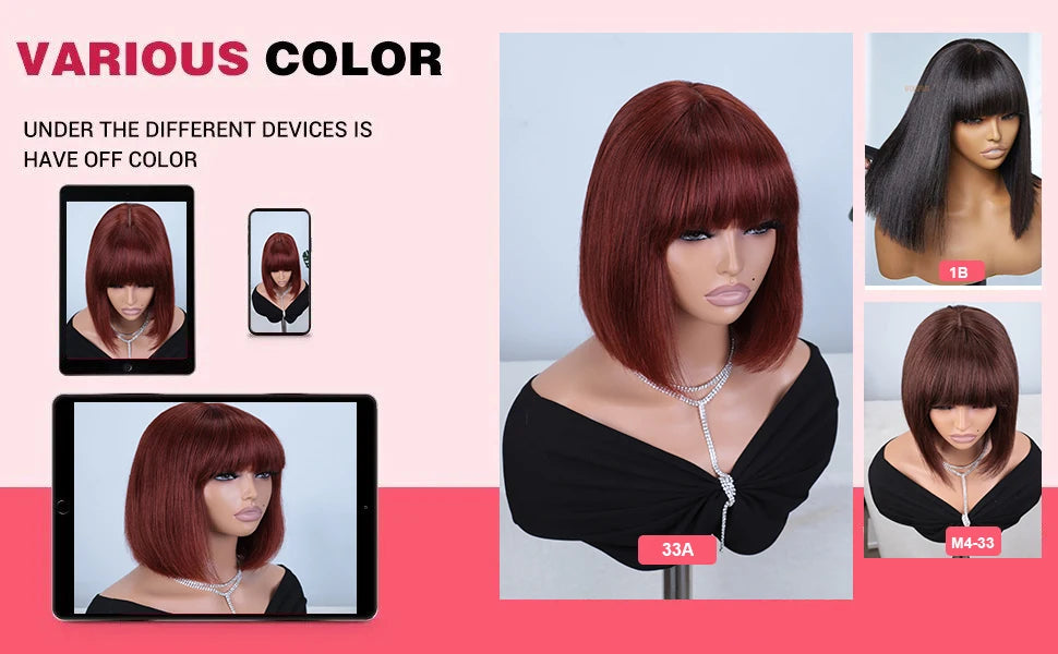 Straight Brazilian Human Hair Bob Wig With Bangs for Women