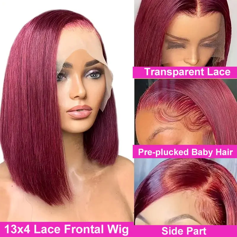 Burgundy Straight Human Hair Bob Wig