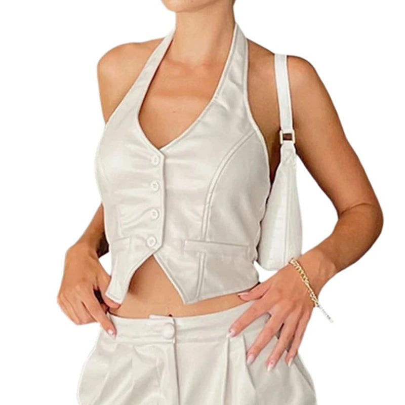 Vintage V Neck Button Up Sleeveless Vest for Women