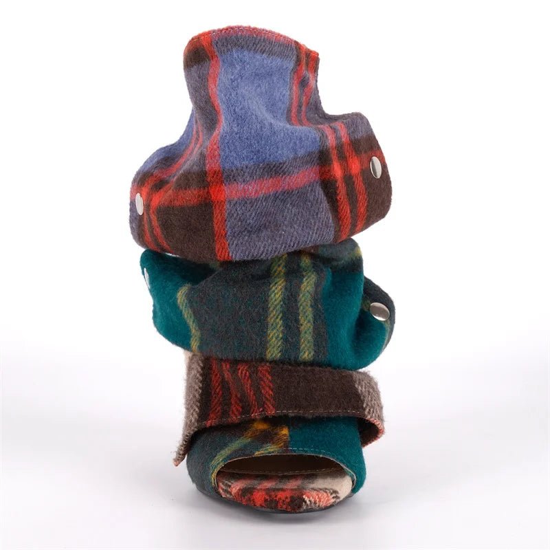 Pleated Plaid Ruched Peep Toe Ankle Boots for Women