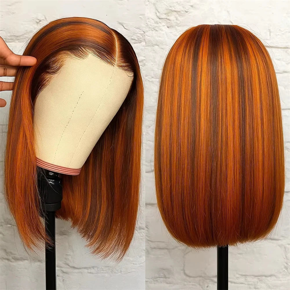Straight Ombre Highlight Lace Front Human Hair Wig For Women