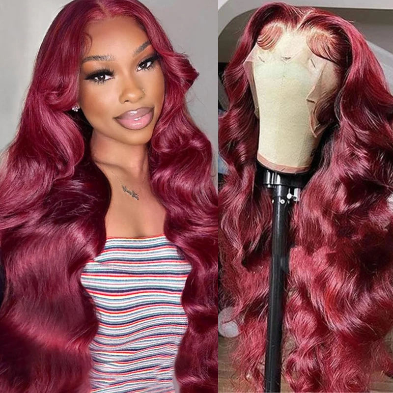 Burgundy Body Wave Lace Front Human Hair Wig for Women