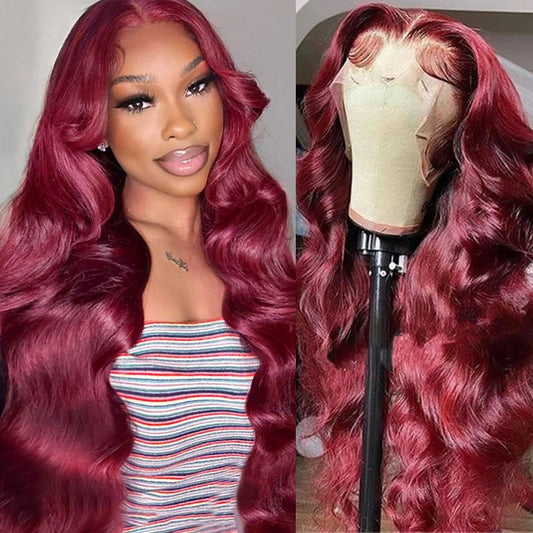 Burgundy Body Wave Lace Front Human Hair Wig for Women