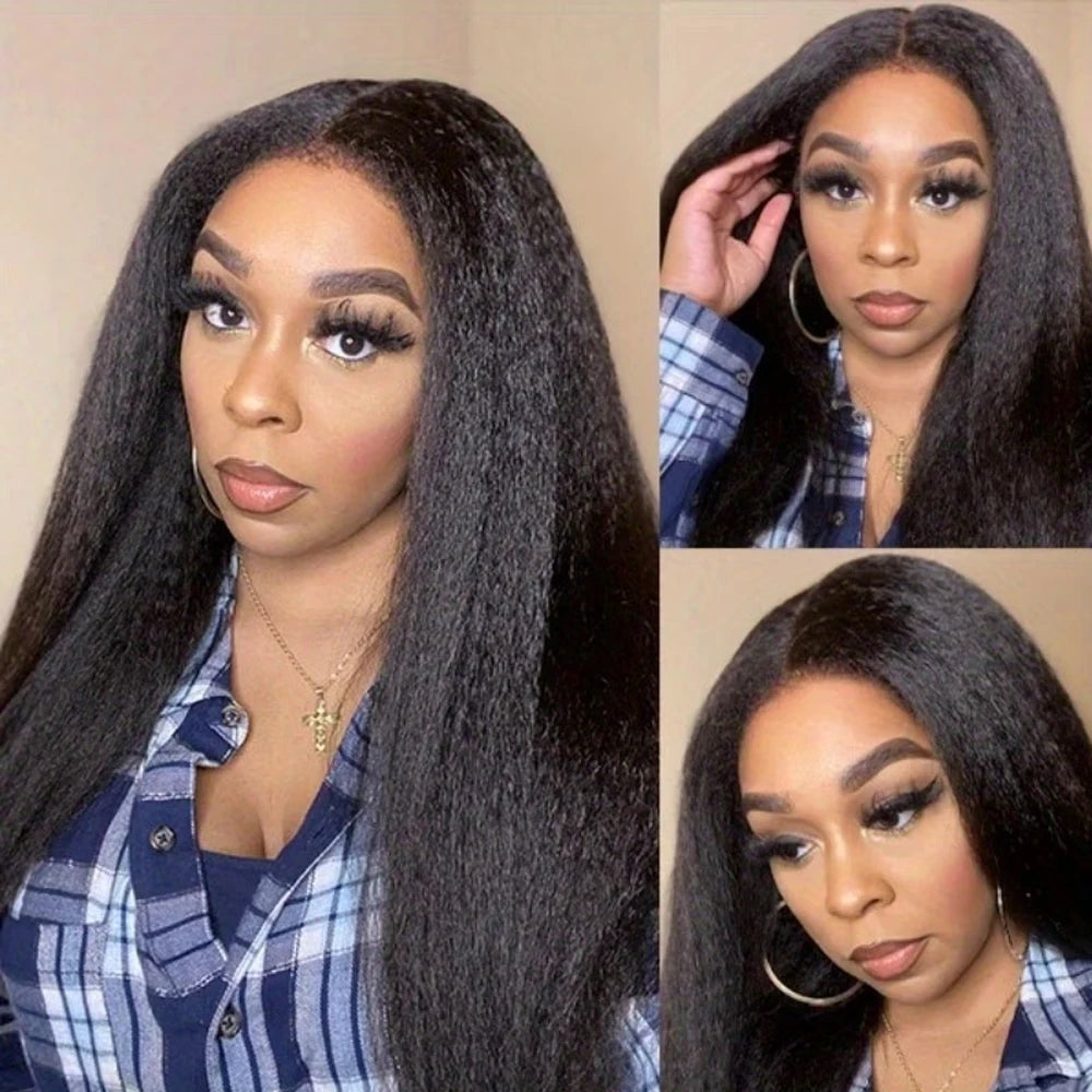 Glueless Kinky Straight Lace Front Human Hair Wig for Women
