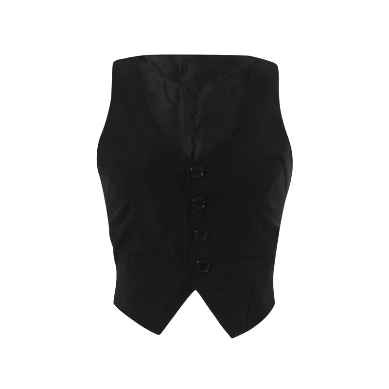 Vintage V Neck Button Up Sleeveless Vest for Women