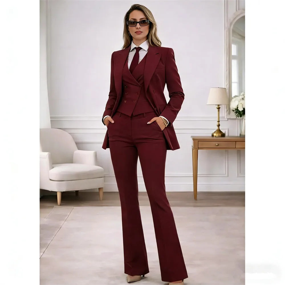 Elegant Women's Suit 3 Pieces Women’s Tuxedo Office Lady Blazer Set Formal Wedding Party Suits (Jacket+Vest+Pants)
