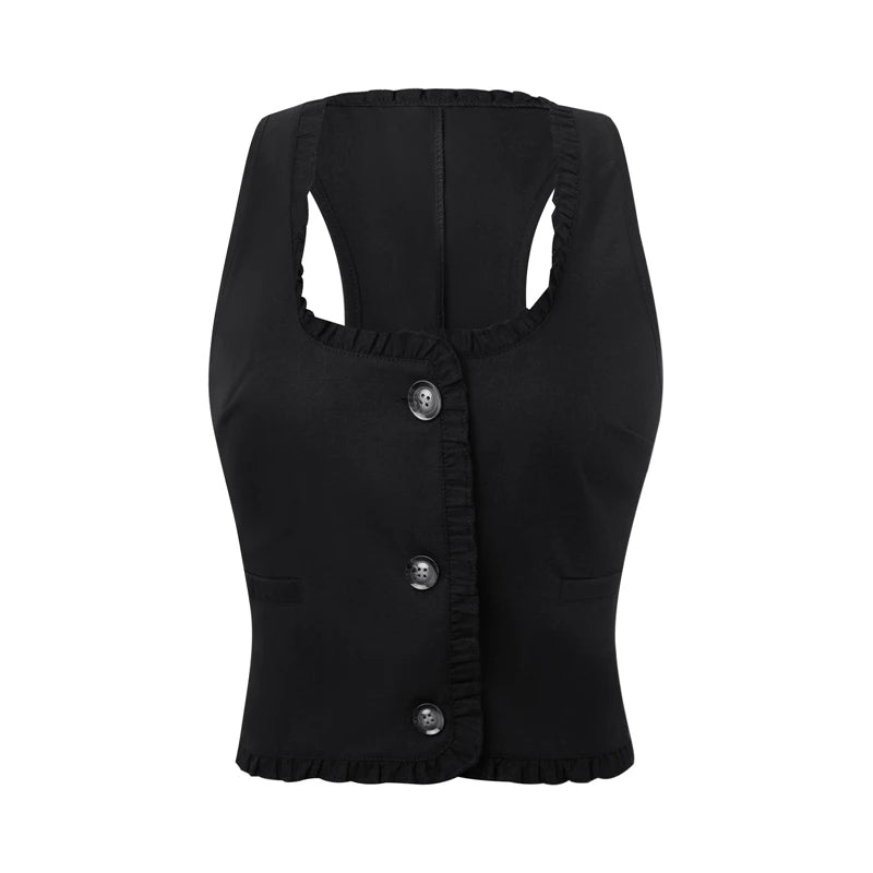 Vintage V Neck Button Up Sleeveless Vest for Women