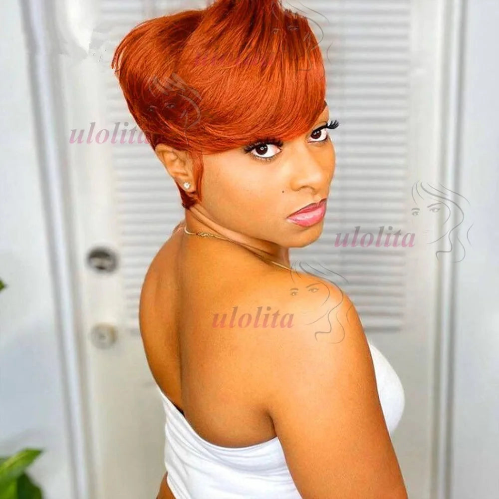 Ginger Orange Pixie Cut Human Hair Lace Wig for Women