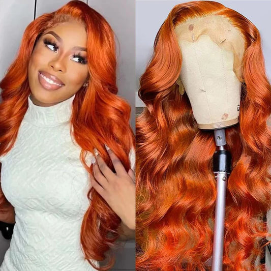 Long Ginger Orange Body Wave Lace Front Wig for Women