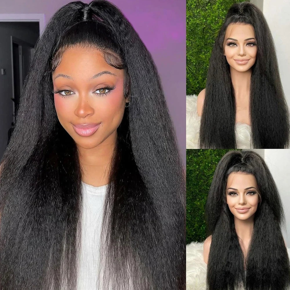 Glueless Kinky Straight Lace Front Human Hair Wig for Women