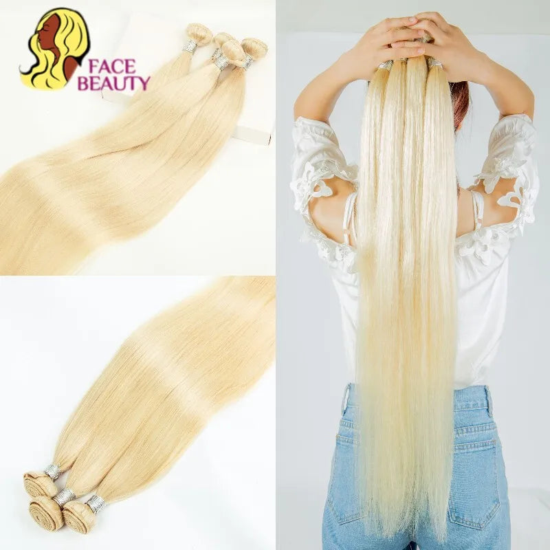 Platinum Blonde Brazilian Remy Human Hair Straight Bundles For Women