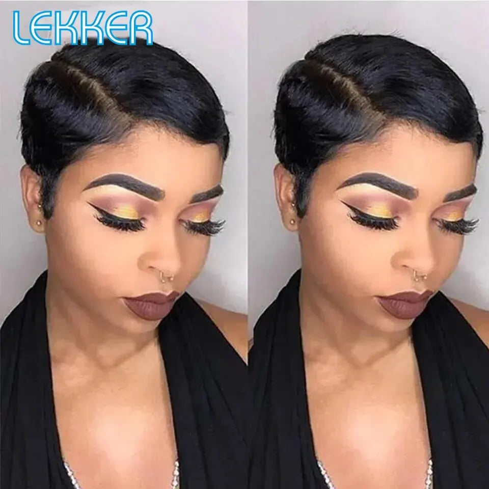 Glueless Short Pixie Cut Lace Front Remy Wig for Women
