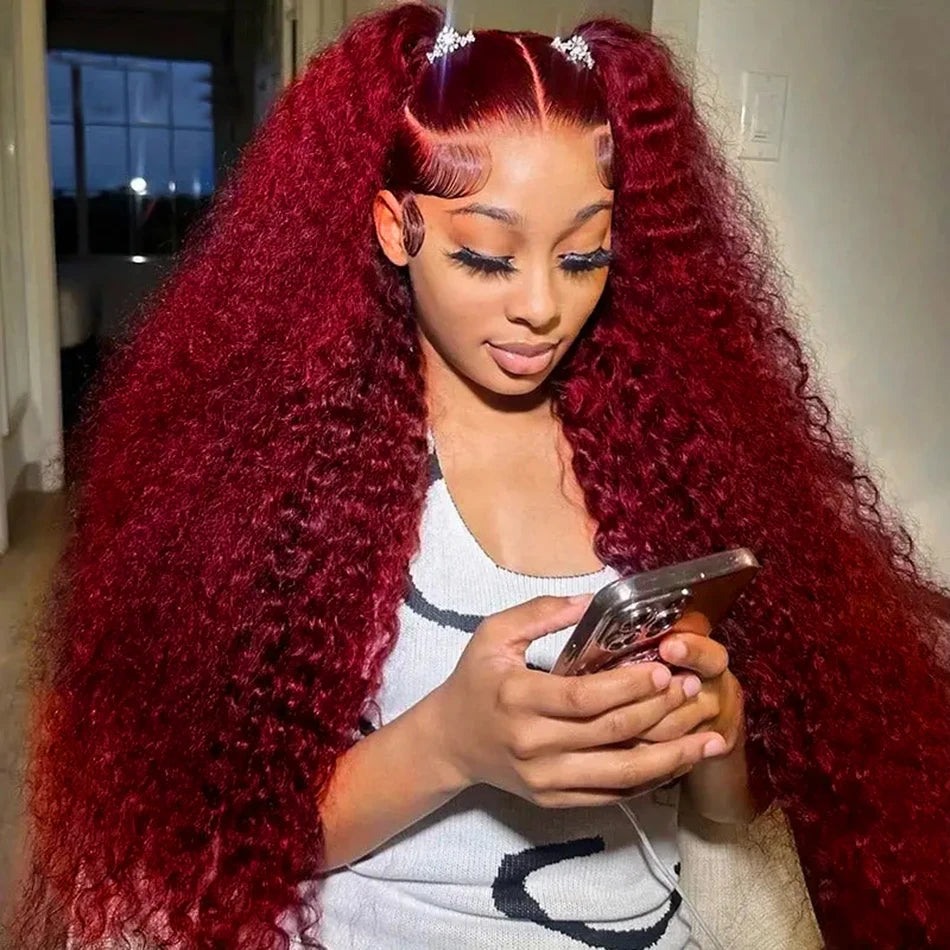 Burgundy Deep Wave Lace Front Brazilian Hair Wig for Women