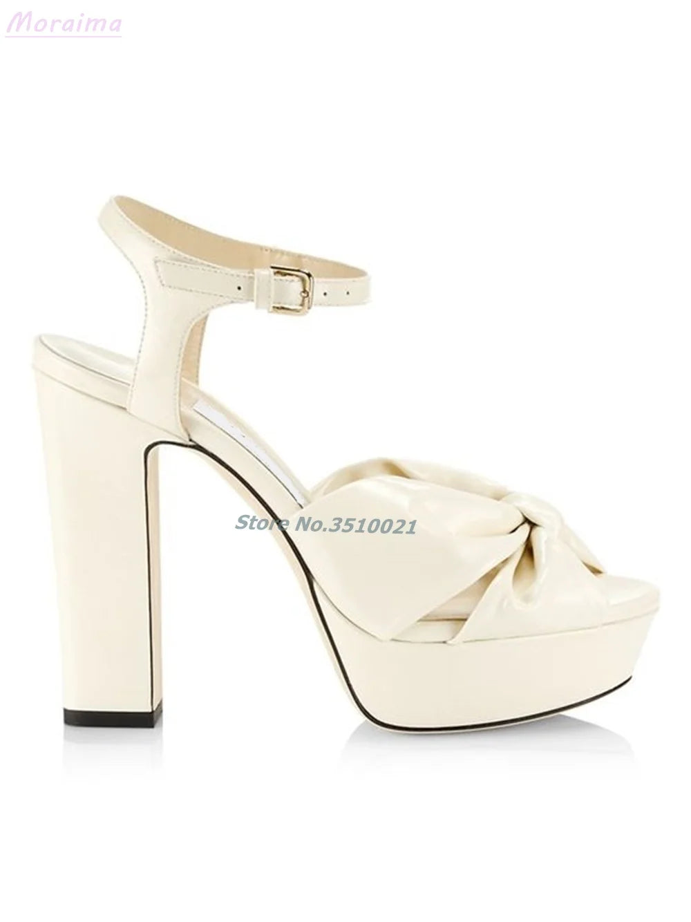 Peep Toe Mirror Leather Knotted Platform Sandals For Women