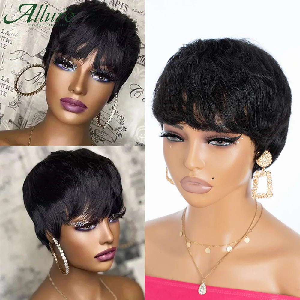 Glueless Short Blonde Pixie Cut Human Hair Wig for Women