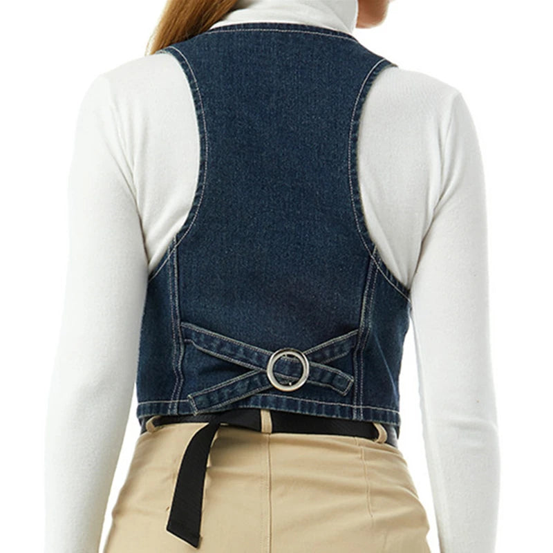 Vintage V Neck Button Up Sleeveless Vest for Women