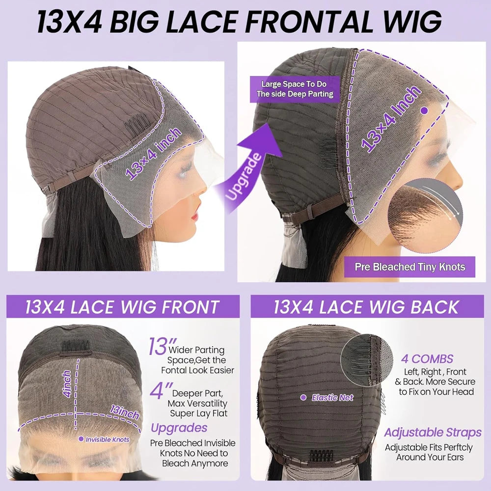 Bone Straight Brazilian Human Hair Lace Front Wig for Women