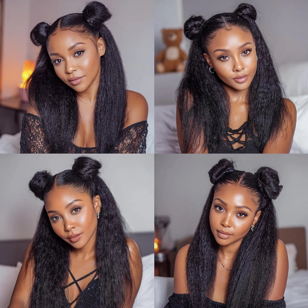 Glueless Kinky Straight Lace Front Human Hair Wig for Women